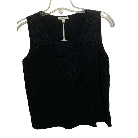 Pleione Black Embroidered Eyelet Trim Oversized Sleeveless Tank XS New - Picture 2 of 6